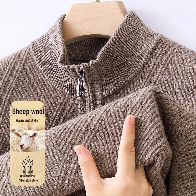 Jinjv Men's 100% Pure Wool Mock Neck Long Sleeve Sweater