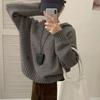 Hooded pullover sweater women's solid color simple lazy loose design autumn and winter new thick knitted sweater