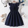 Girls' Fashionable Navy Blue Dress: Spring/Summer Children's Princess Dress with Flowy Sleeves and Ruffles