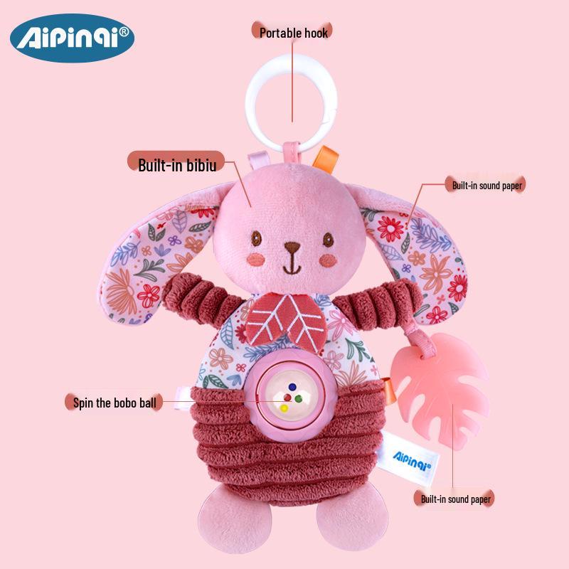 Aipinqi Pink Car Pendant Toy - Rotating Bead Crib Plush Rattle for Babies.