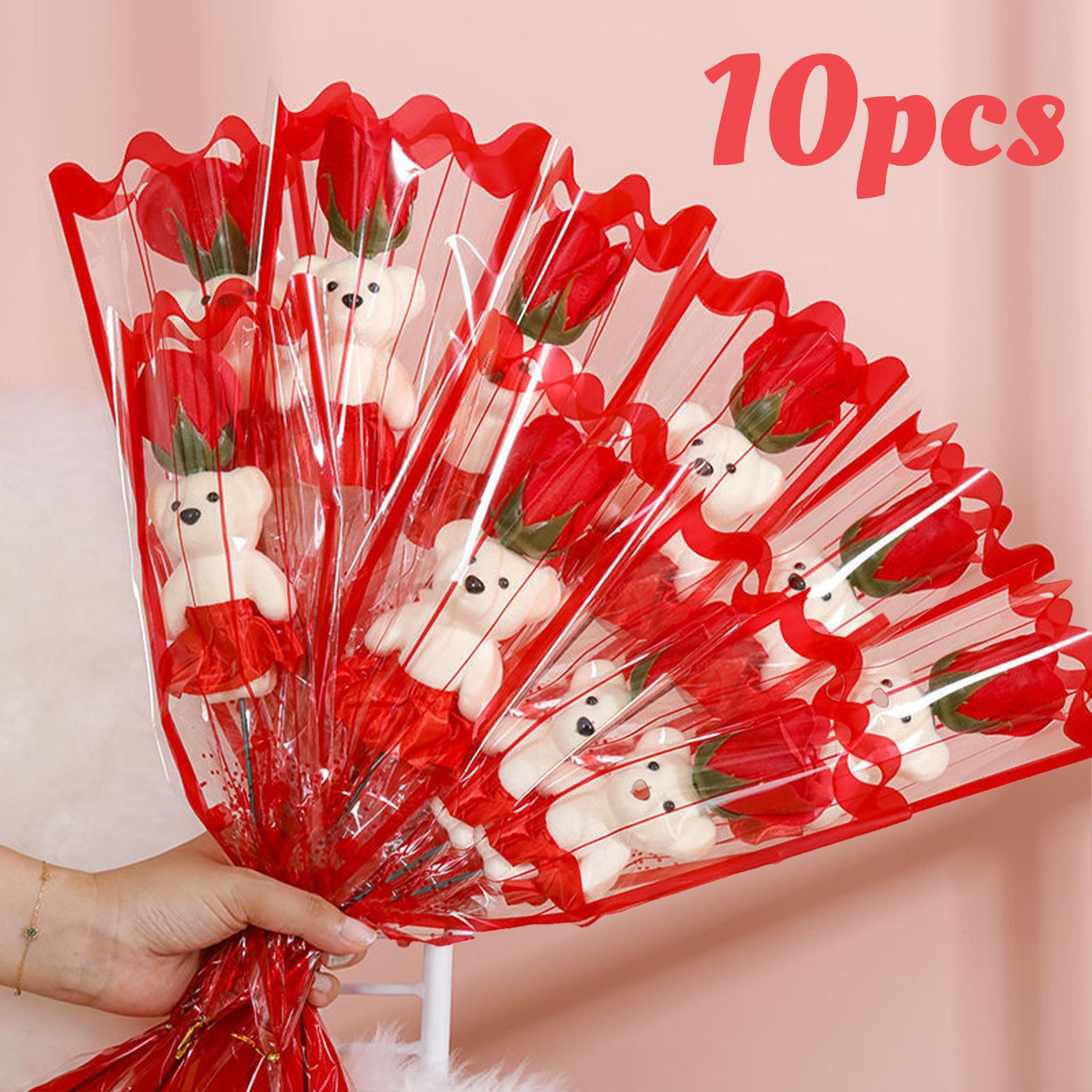

10pcs Teddy Bear with Rose Bouquet, Artificial Flowers for Valentine s Day Christmas Gift, Romantic Desk Decor for Her красный