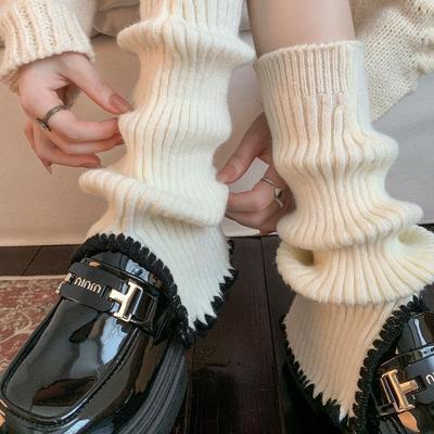 Warme offene Strick-Beinwärmer aus Wolle, Waden-Frottee-Socken, Vielseitige vertikale Streifen-Sockenüberzieher, Entspannter Stil, Vielseitige Socken