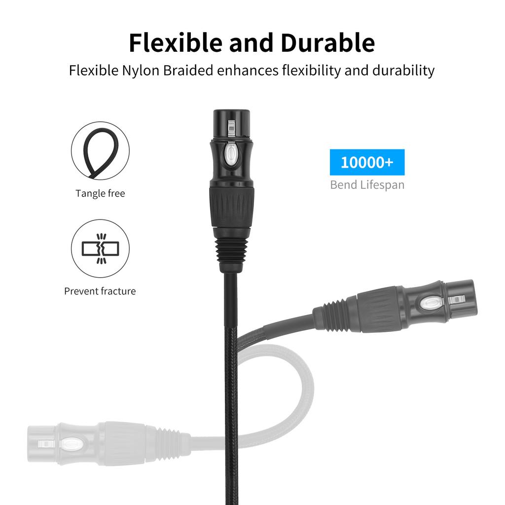 2 Pack XLR Cables 10ft Professional XLR Male To Female Audio Cable Weaving Protective Nets Gold Plated Plug for Mic