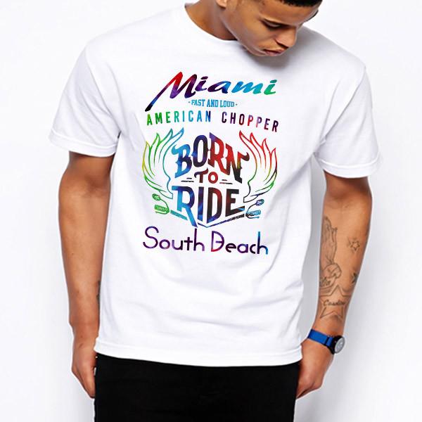 Майами Саут-Бич Флорида Серфинг Тату SOBE Байкер Мотоцикл ЧОППЕР Футболка Унисекс XXXL