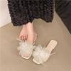 Fashion Pearl Lace Flower Flip-Flop Summer New Square Head Open Toe Soft Bottom Non-Slip Square Heel Lady Cool Drag