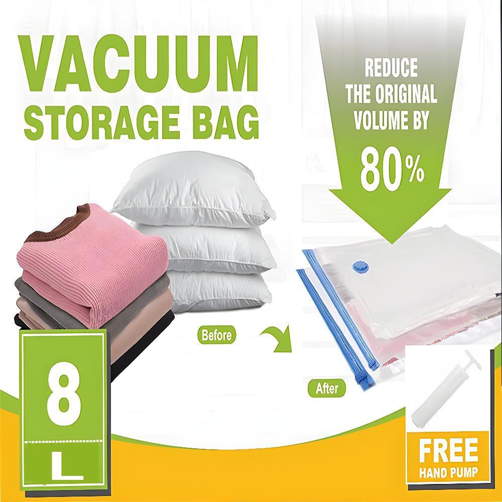 Vacuum Storage Bags with Hand Pump, Large Vacuum Seal Bags for Clothing Organizer Space Saver Bag for Travel Lugggage, Blankets