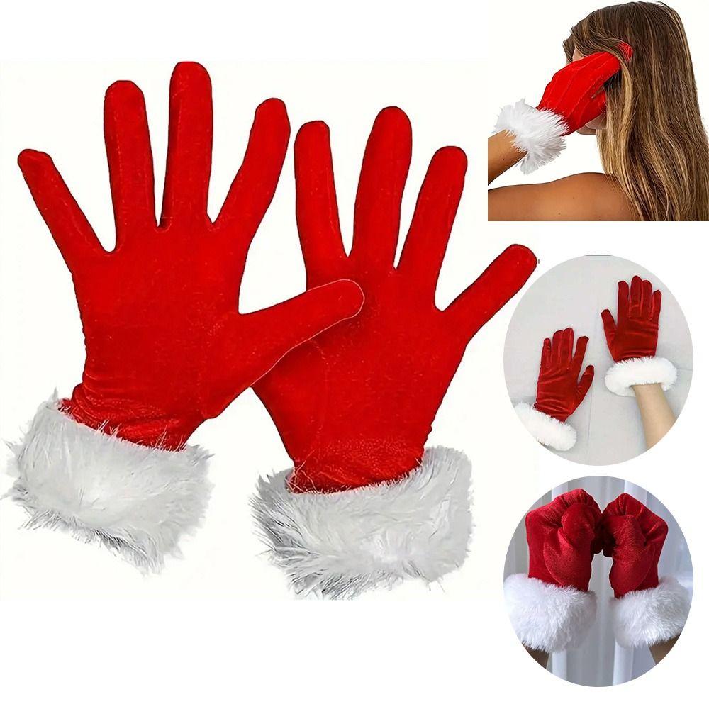 Mit Kunstfellbesatz Feiertags-Fäustlinge Kurze Samthandschuhe Mode Weihnachten Rote Handschuhe Herren Damen