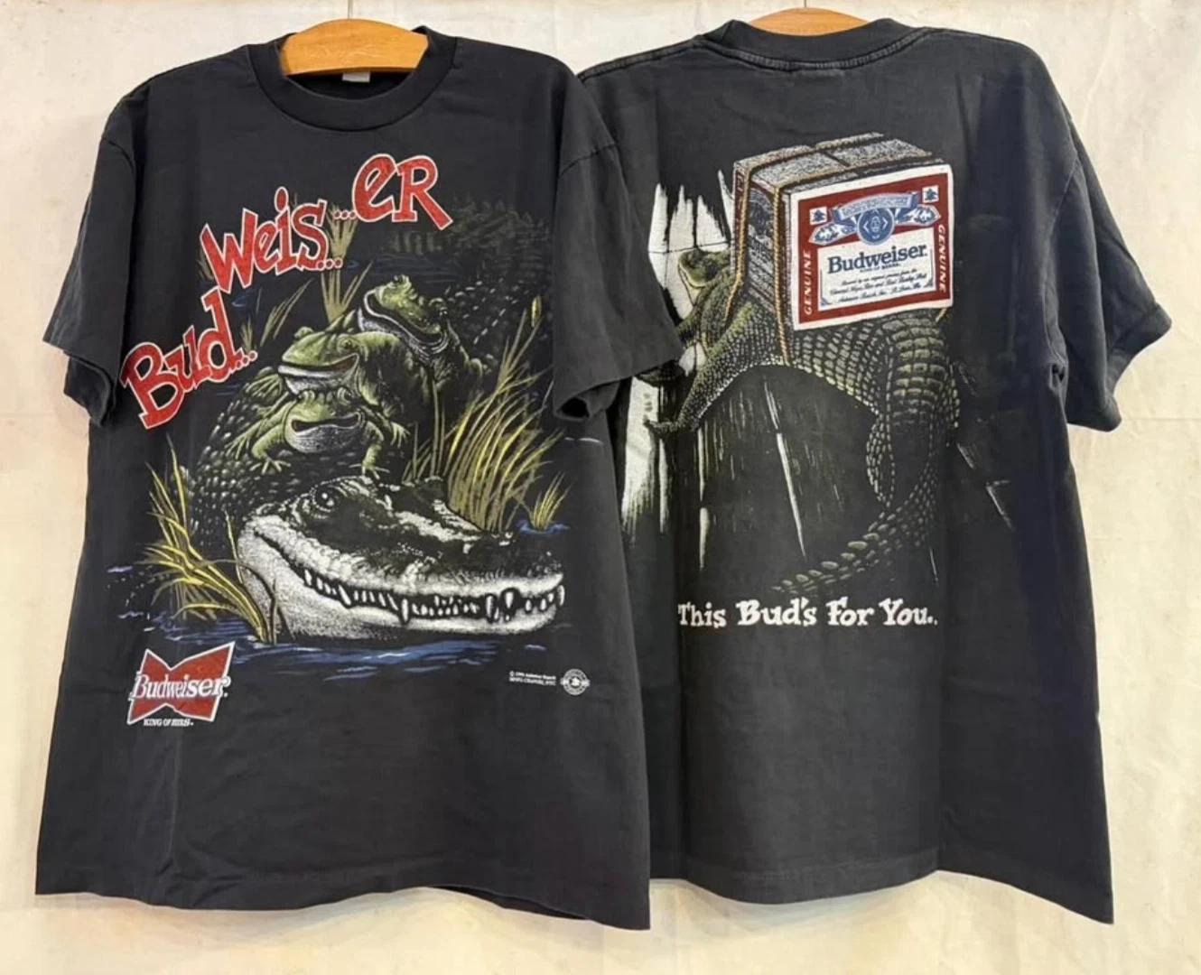 

Vintage Budweiser 1996 Alligator Frogs AOP Size XL Single Stitch T-shirt REPRINT XL