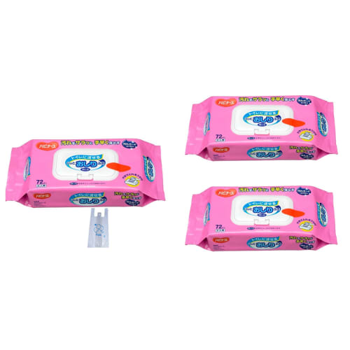 [Set of 3] Habinurse Flushable Baby Wipes, 72 count, for caregiving, adults, and seniors. Includes original plastic bag. Alcohol-free wipes.