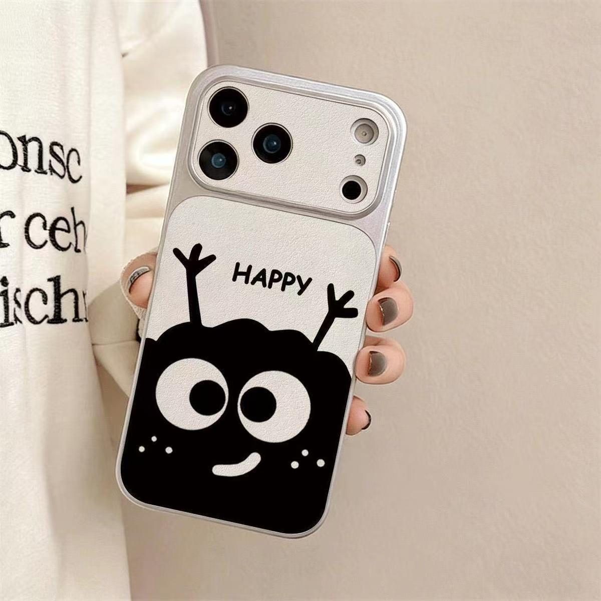 

Cartoon Coal Ball Lambskin iPhone 17 Case: Compatible with Apple 16 Pro/15/14/13/12 iPhone 15