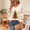 Women's V Neck 3/4 Sleeve Christmas Print Pullover Top Casual Holiday Shirt