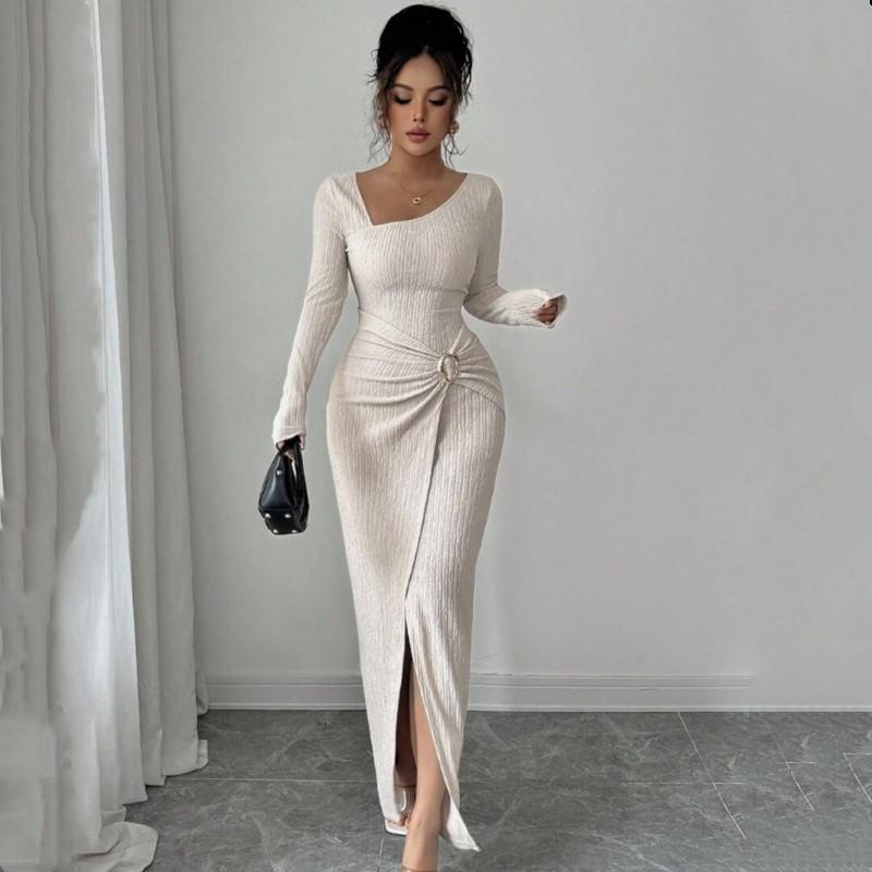 Long Sleeve Plus Size Knitted Vintage New In Dresses for Women Casual Spring Autumn Pencil Dress