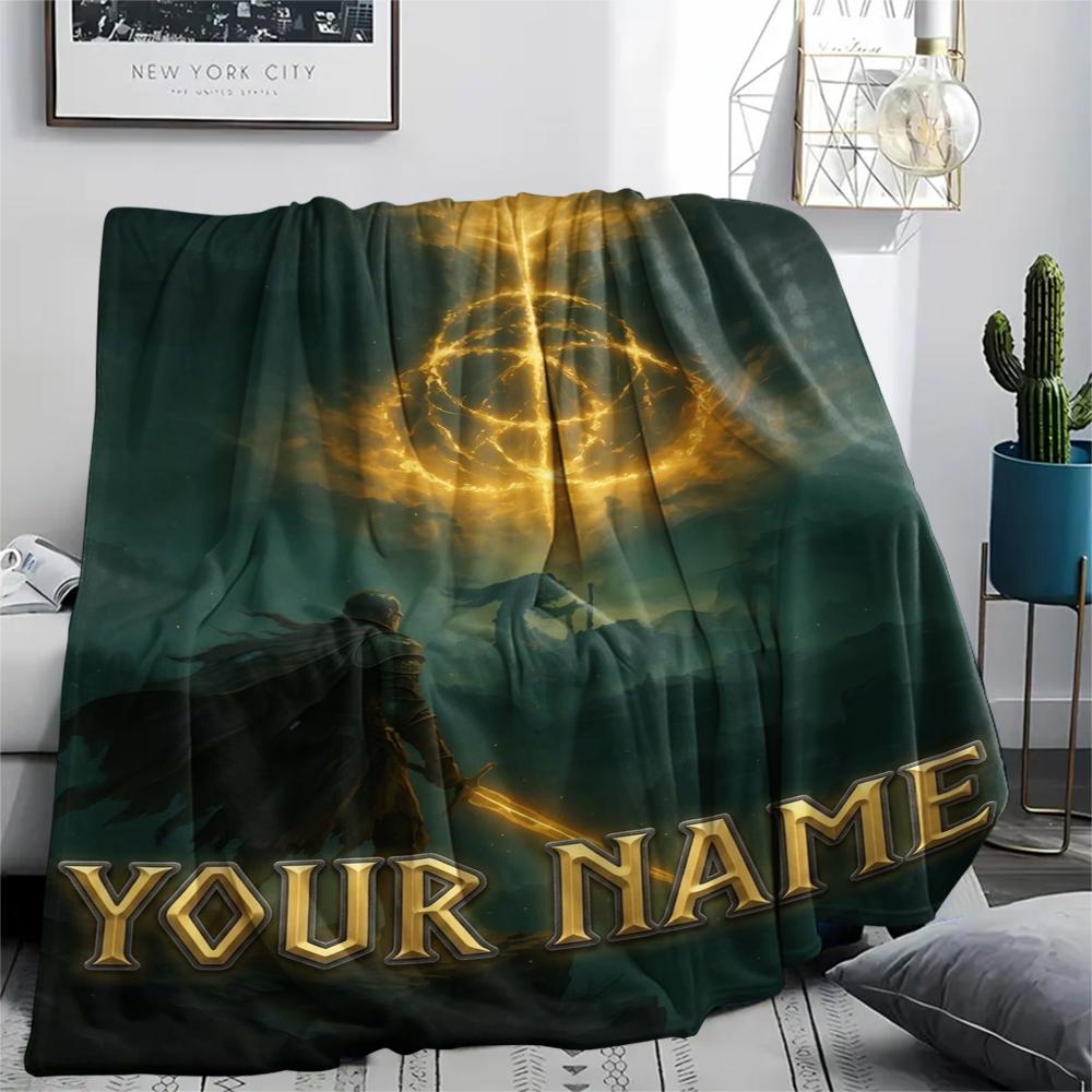 1PC Custom Name Elden Ring Patterned Flannel Blanket Suitable For All Seasons for Home Decor Warmth and Comfort Gifts Holiday Present_lx