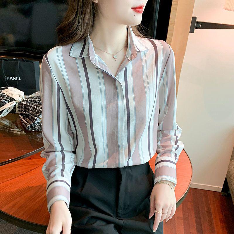 

2025 Women s Retro Long Sleeve Striped Shirt: Casual & Versatile XL