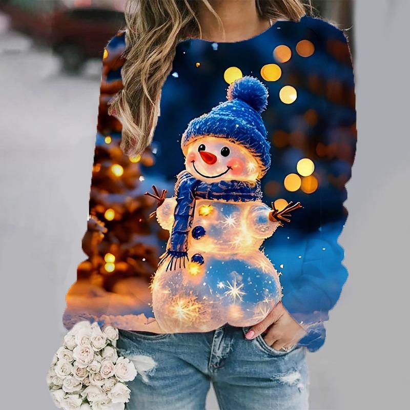 Christmas Snowman 3D Print Sweatshirts Women Autumn Raglan Long Sleeves Hoodie Street Y2k Pullover Harajuku Tops Female Clothing