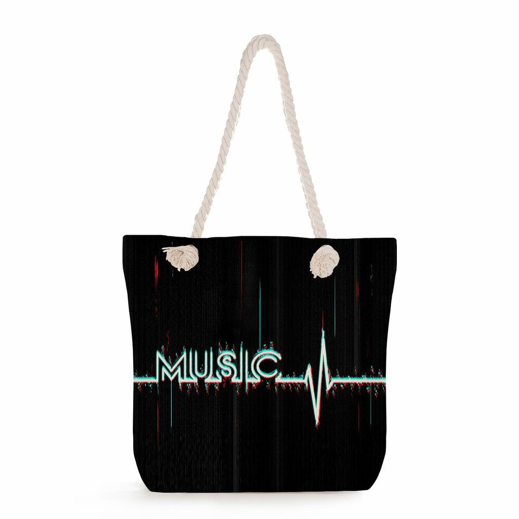 Multifunctional note Printed Thick Rope Shoulder Beach Bag Casual large capacity handbag 7611