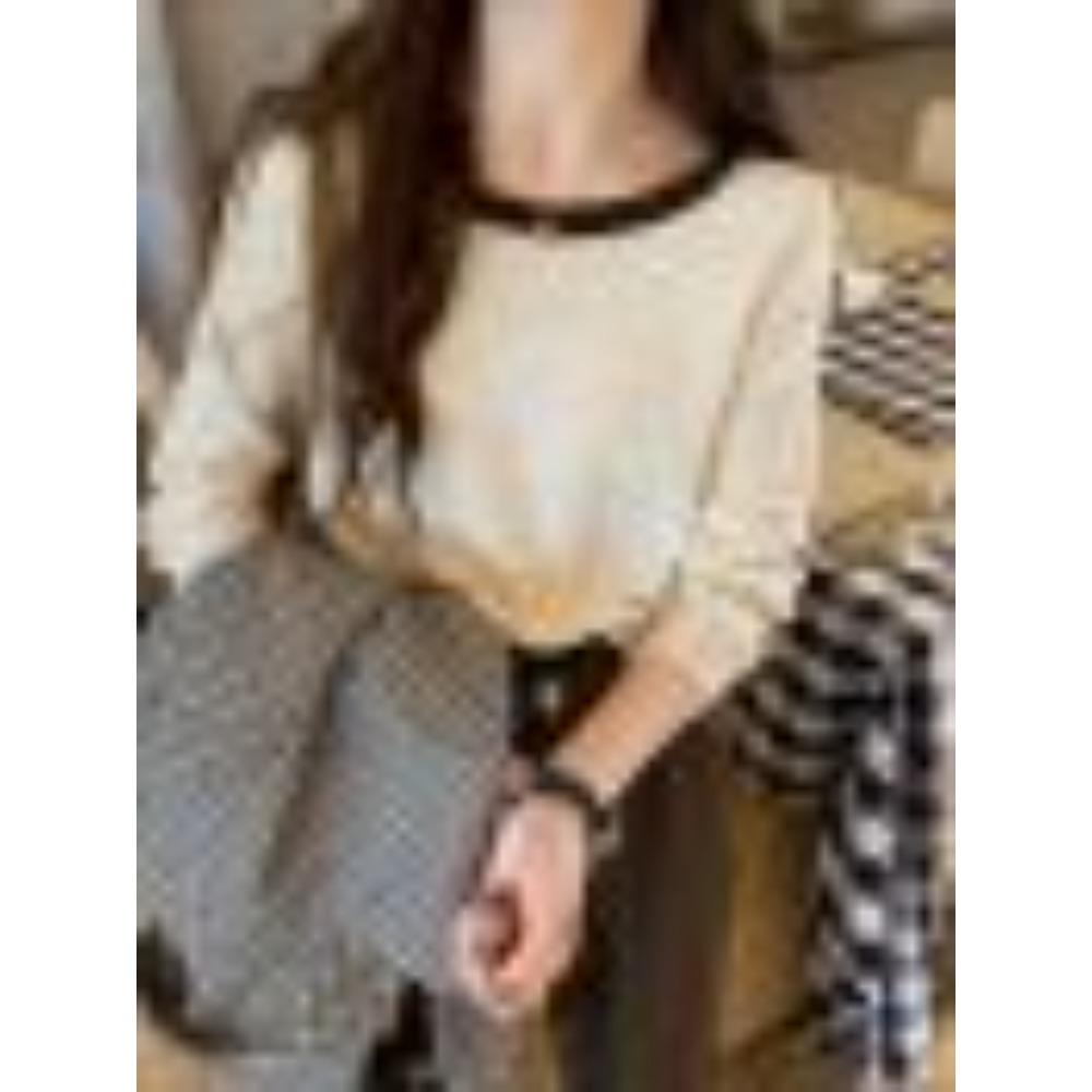 

Новый осенний тонкий базовый слой с длинными рукавами для женщин, в сочетании с вязаным свитером для нишевого и высококлассного образа, и топ с цветовыми блоками one size абрикосовый