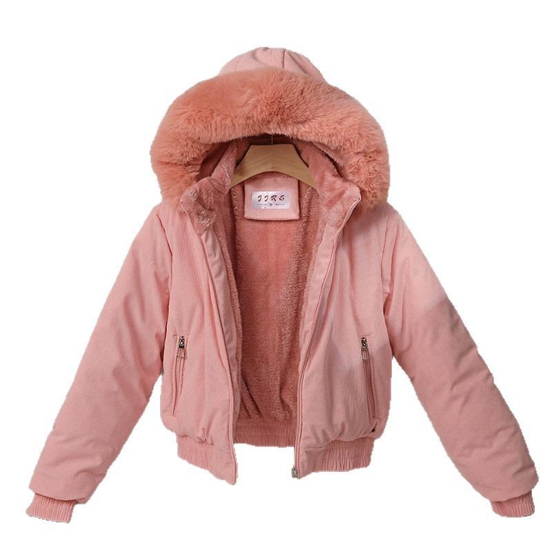 Cotton-padded Women's New Big Fur Collar Short Corduroy Loose Fleece Warm Thickened Student Cotton-padded Jacket Women