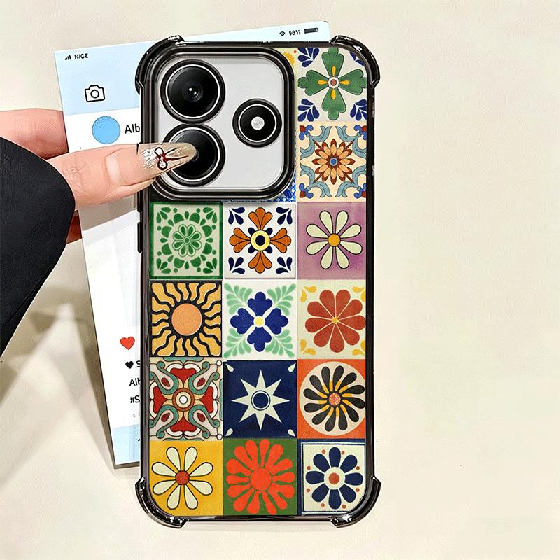 Italian Sicilian Style Floral Pattern Plating Phone Case For Xiaomi Poco X5 X6 X7 X8 Pro Max F8 Ultra F7 M8 M7 M5S Redmi 15C 15