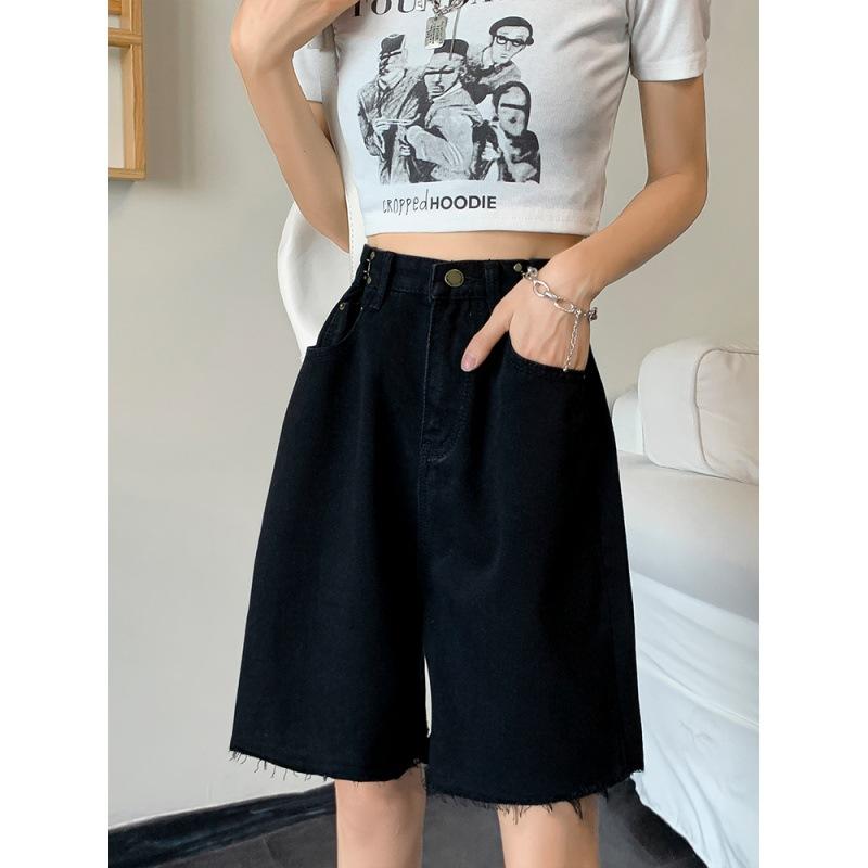Women's Summer Thin Denim Shorts with High Waist, Loose Fit, Slimming Effect, and Oversized Straight Leg Wide Leg Capris