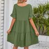 Women's Fashion Short-sleeved Summer Casual V-neck -layer Pleated Dress