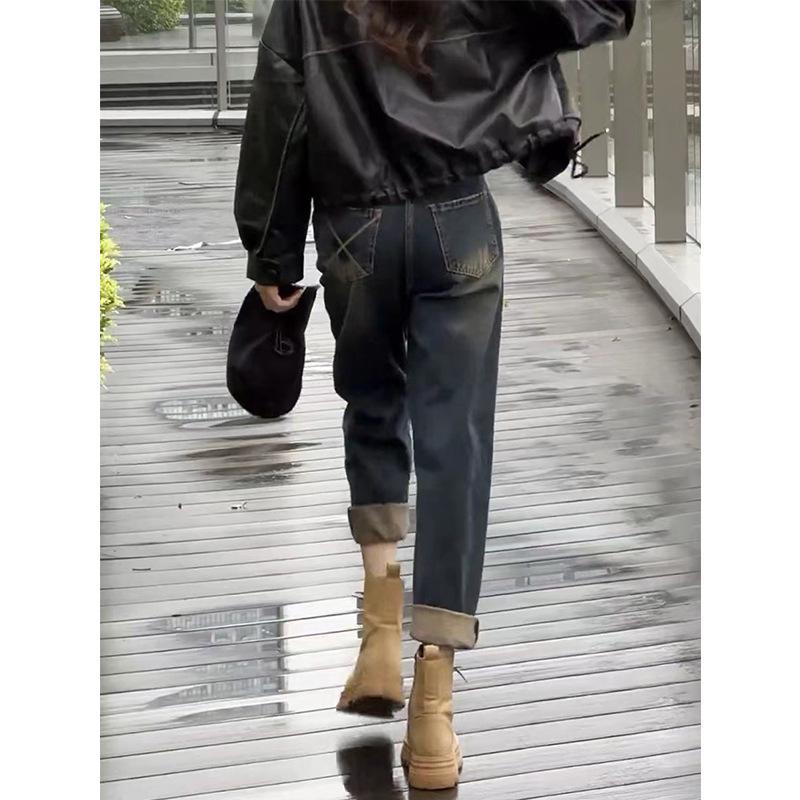 

Ретро Джинсы Харем Большого Размера с Высокой Посадкой и Стрейчем - Женские Утягивающие Укороченные Прямые Брюки-Морковь 2XL