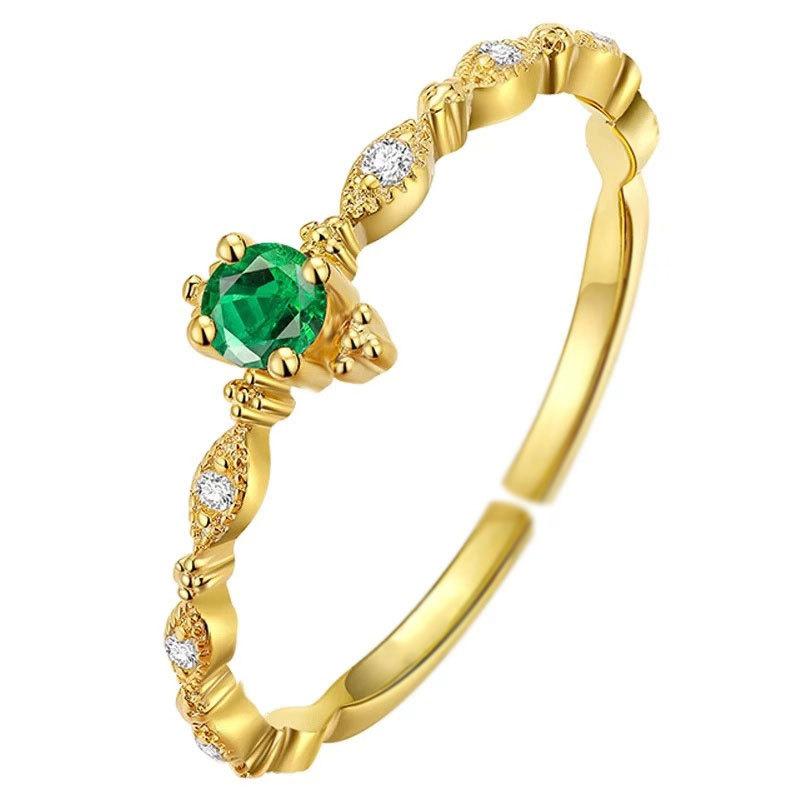 S925 Sterling Silver Inlaid Emerald Diamond Plated Ring Open Ring Female Affordable Luxury Fashion