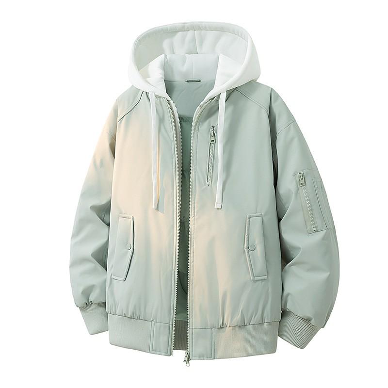 Unisex Hooded Cotton Puffer Jacket Winter Warm Thickened Layered Look Baseball Style Youth Casual Outerwear