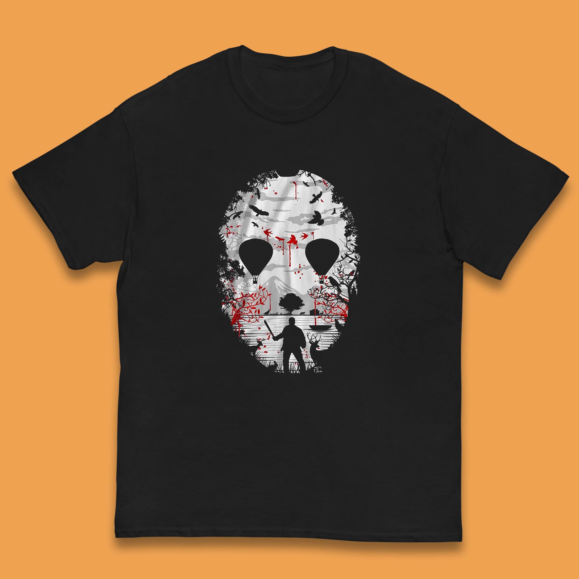 

Crystal Lake Jason Voorhees Face Mask Halloween Friday The 13th Horror Movie Kids T Shirt 130