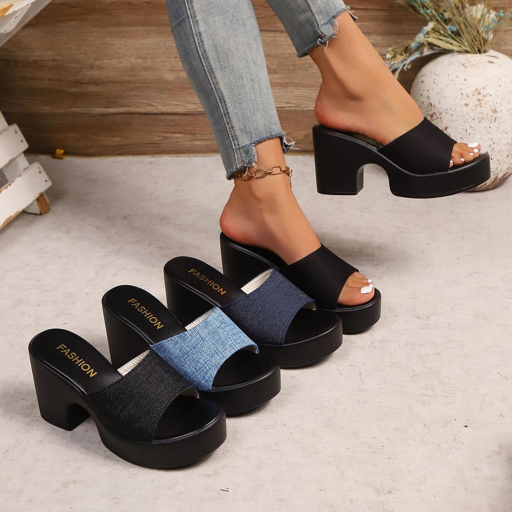 Damen Übergröße Plateau-Sandalen aus Denim – Sommer 2025 Kollektion, Größe 43