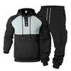 Lässiger Sportanzug für Herren: Kapuzen-Sweatshirt mit Kordelzug, Knopfleiste und Farbblockdesign mit Jogger-Taschen