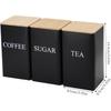 Sugar Container, Coffee Tea Sugar Container Set of 3 Iron Tea Coffee Sugar Canister Set with Bamboo Lid and Name Marker Simple Square Kitchen