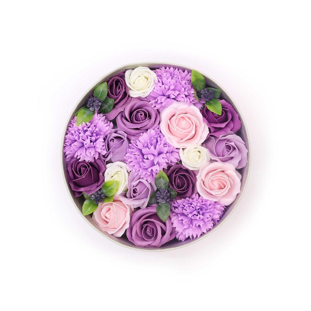 Soap Flowers Round Box Lavender Rose and Carnation