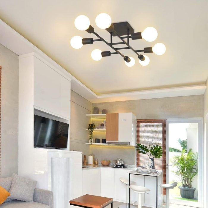 Living Room Ceiling Light - NETTLIFE - 8-light E27 Ceiling Light - Black - Metal - Diameter 67 Cm