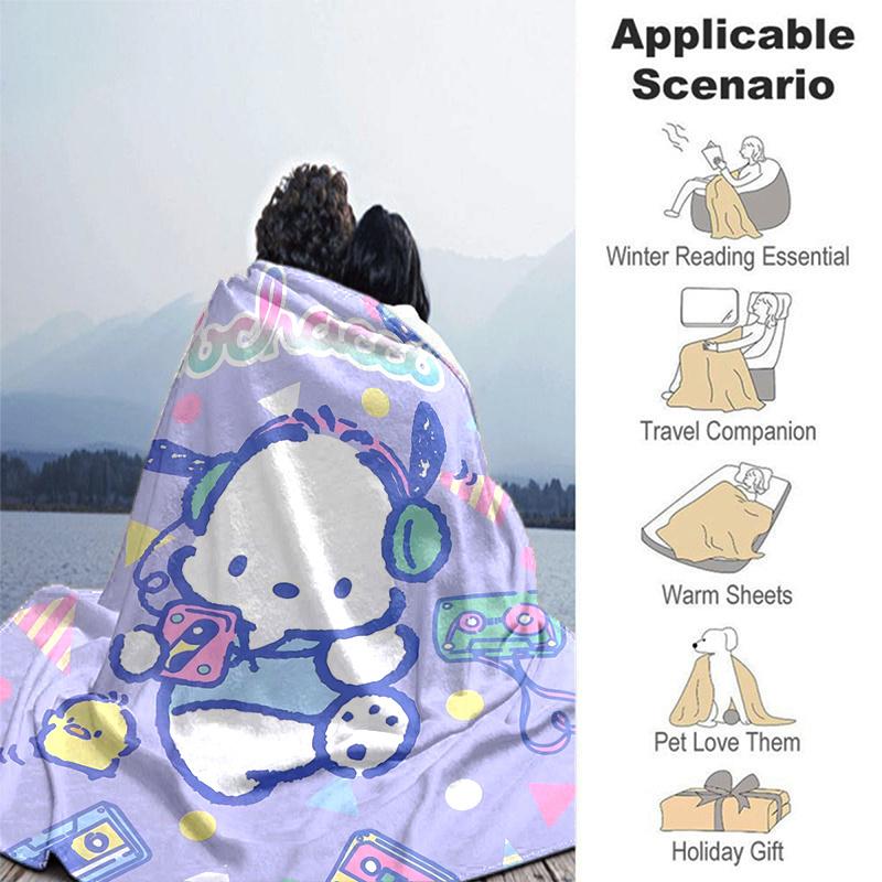 1pc Music Pochacco Blanket, Soft Throw for Home Decor, Gift Idea, Living Room, Travel, Camping, Car Blankets, Beach, Office Naps, Suitable for All Sea