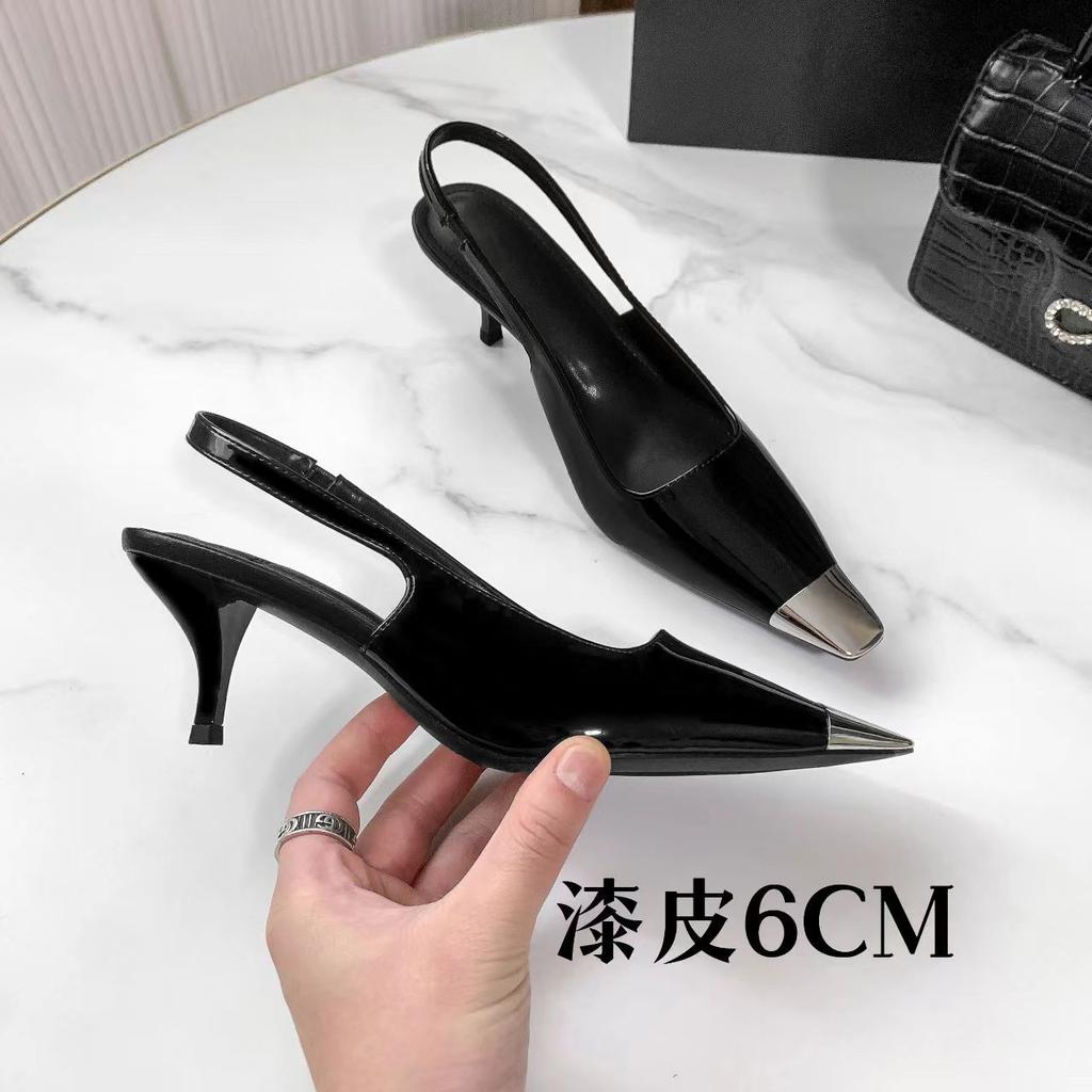 Pointed women's high heels, black patent leather bag head sandals, women's single shoes, thin heels, Park Caiying rose, the same high heels