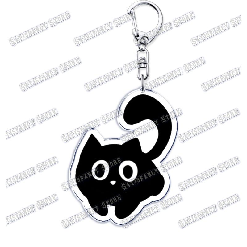 Cute Kawaii Little Black Cat Acrylic Keychains Funny Pet Kitty Keyring for Accessories Bag Pendant Key Chain Jewelry Fans Gifts