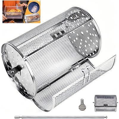 Stainless Steel Rotating Chicken Wing Basket with Automatic Rewind 360° Rotating BBQ Basket Outdoor BBQ Basket Set Gift