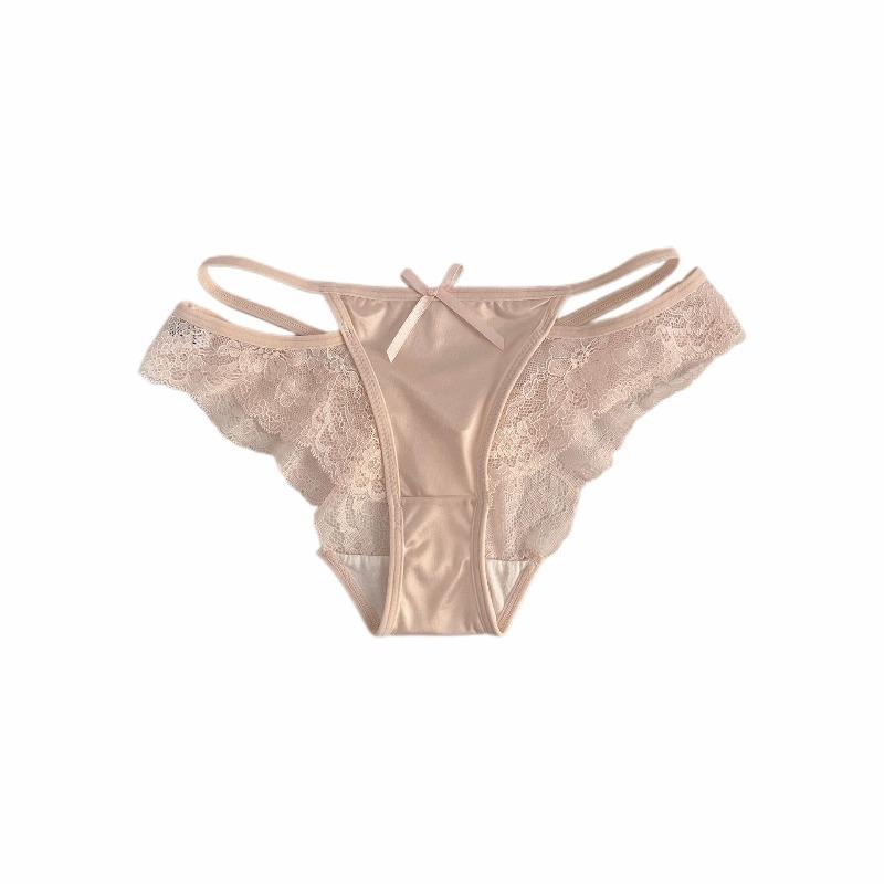 Ladies Summer Light Luxury Sexy Pure Desire Lace Satin Hollow Mesh Gauze Ice Silk Briefs