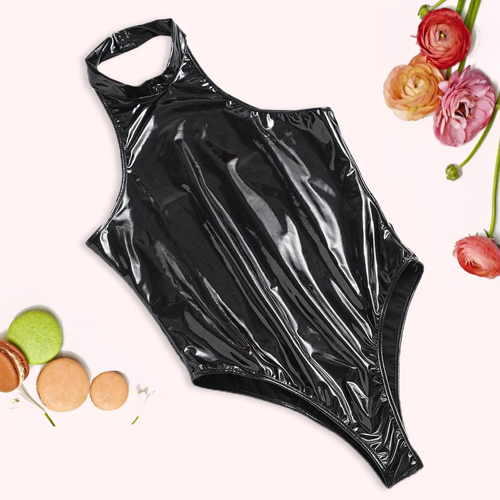 Womens Sexy Leather Lingerie  Teddy Bodysuit Backless Jumpsuit Underwear