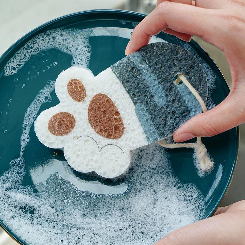 Cartoon Compressed Wood Pulp Kitchen Cleaning Sponge – Absorbent, Oil-Free, Magic Wipe.