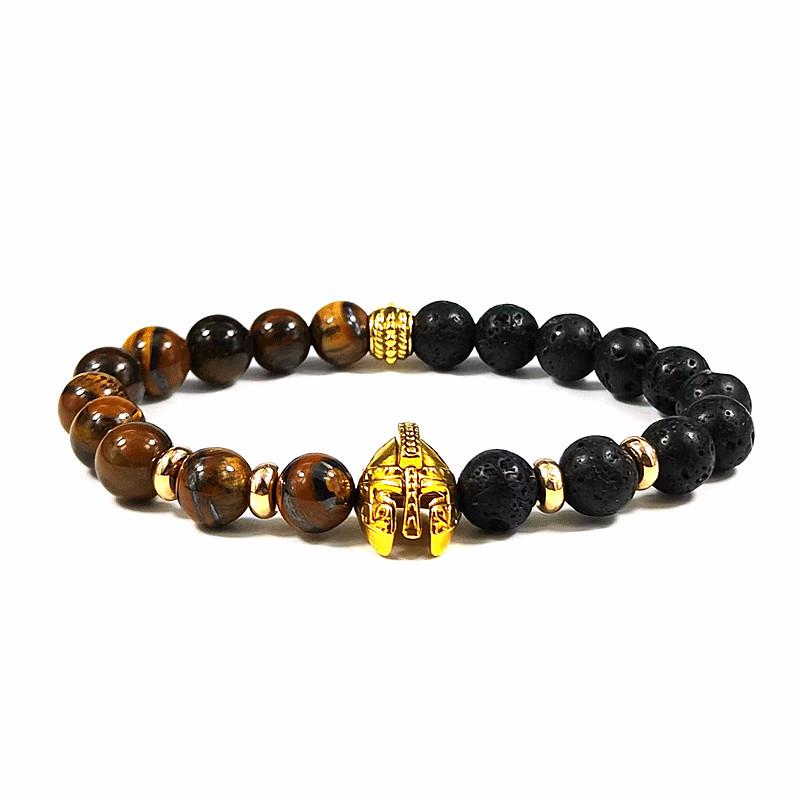 Natural Stone Tiger Eye Elastic Bracelet with Lion Beads – European & American Style
