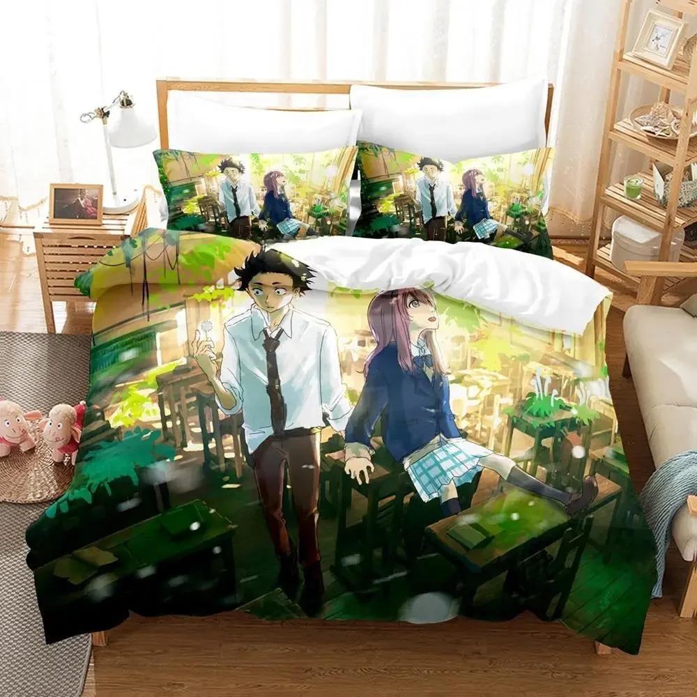 Neues Koe No Katachi Bettwäscheset Einzelbett Twin Full Queen King Size Bettwäscheset Schlafzimmer für Erwachsene und Kinder Bettbezug Sets Anime Bettwäsche Set