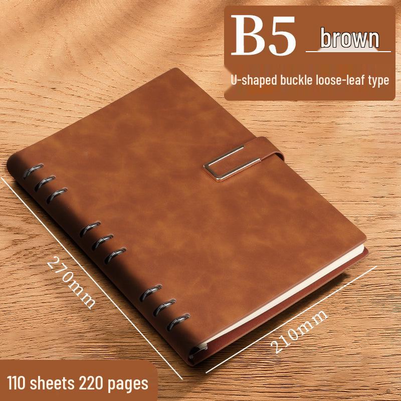 A5 Leather Business Notebook with Logo Printing, Thick Ring Binder & Buckle Closure - Perfect for Office Notes