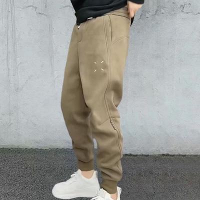 Calças masculinas com cordão, cintura elástica, tornozelo, patchwork, casual, macias, quentes, bolsos, soltas, nona calça