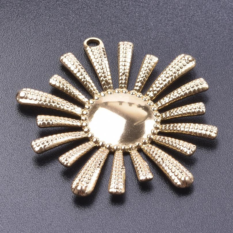 5pcs/Lot Real Gold Plated Sun Pendant Stainless Steel Charm For Jewelry Making Supplies Blank Pendants Base DIY Stone Rhinestone