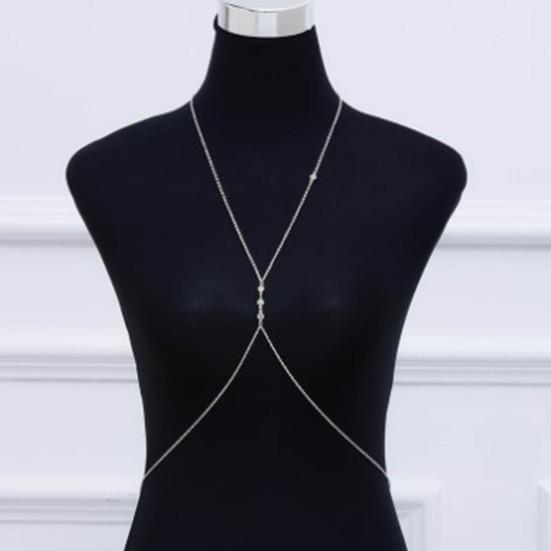 Yousheng Body Chain Sexy Simple Faux Diamond Inlaid Integrated Adjustable Dress Up Gift Lady Cross Bikini Belly Chain Body Jewelry Daily Wear