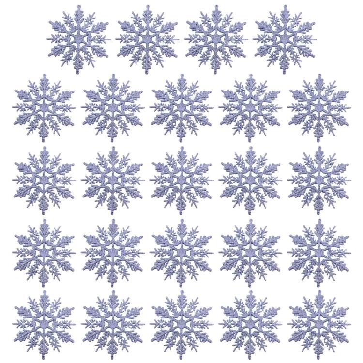Christmas Snowflake Pendant 24pcs/set Glitter Plastic Tree Window Wall Decor