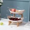 3-stöckiges Obst-Serviertablett, Trockenobstschale mit Böden, Süßigkeiten-/Kuchentablett, Snackschale, Lebensmittel-Präsentationsständer aus Holz für das Wohnzimmer zu Hause