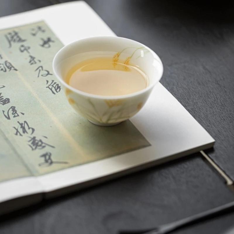 Hand Painted Wheat Porcelain Tea Cup 85ml Zen Style Ceramic Teacup for Gongfu Tea Pu Erh Drinking Set Chinese Tea Ceremony Gift